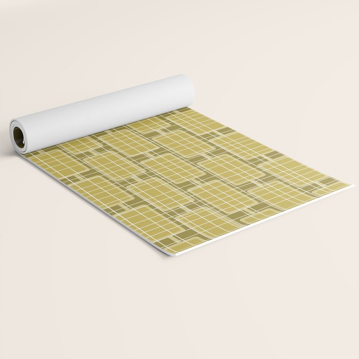 Mid Century Modern Woven Link Pattern in Olive Chartreuse Yoga Mat Gallery Image 2