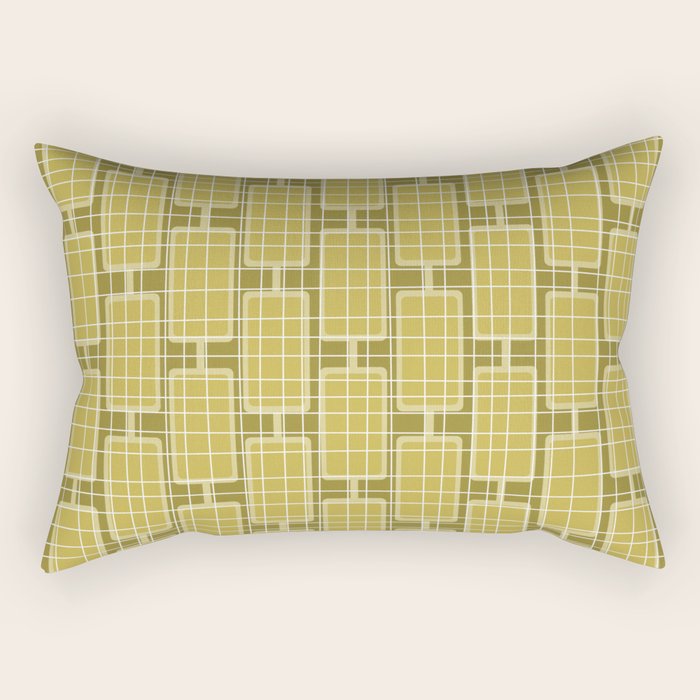 Mid Century Modern Woven Link Pattern in Olive Chartreuse Rectangular Pillow Gallery Image 2