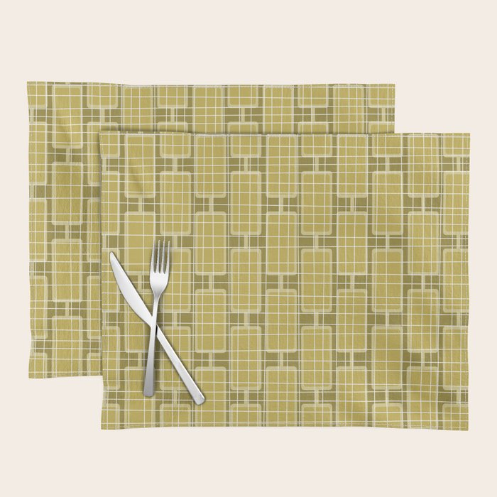 Mid Century Modern Woven Link Pattern in Olive Chartreuse Placemat Gallery Image 1