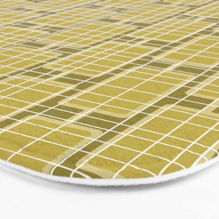 Mid Century Modern Woven Link Pattern in Olive Chartreuse Bath Mat Gallery Image 3