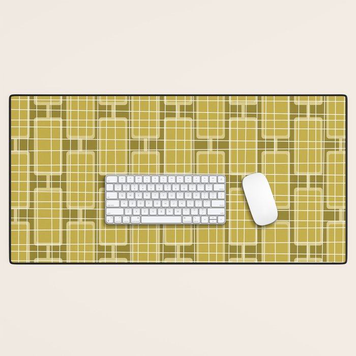 Mid Century Modern Woven Link Pattern in Olive Chartreuse Desk Mat Gallery Image 1