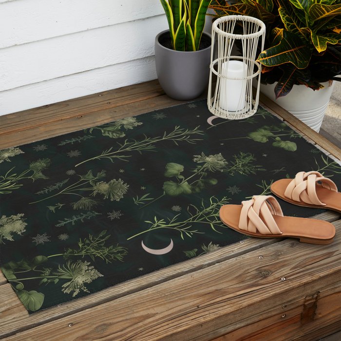 Full Moon Forest - Dreaming Crescent Moon Botanical  Outdoor Rug Gallery Image 2