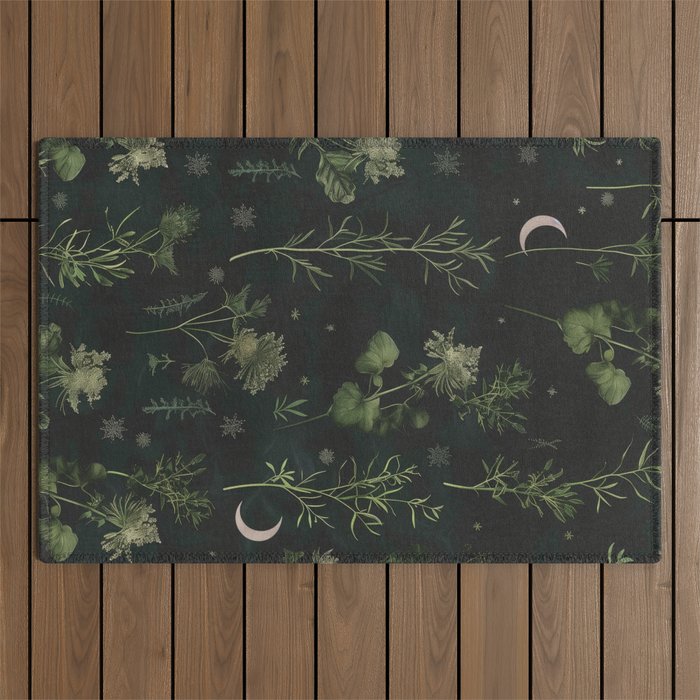 Full Moon Forest - Dreaming Crescent Moon Botanical  Outdoor Rug Gallery Image 1