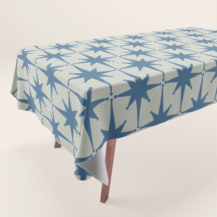 Midcentury Modern Atomic Starburst Pattern in Blue Greige Tablecloth Gallery Image 1