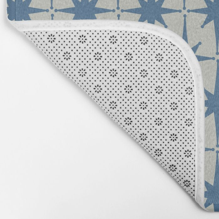 Midcentury Modern Atomic Starburst Pattern in Blue Greige Bath Mat Gallery Image 2