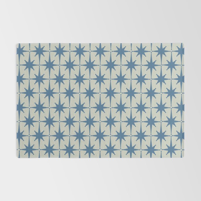 Midcentury Modern Atomic Starburst Pattern in Blue Greige Rug Gallery Image 2