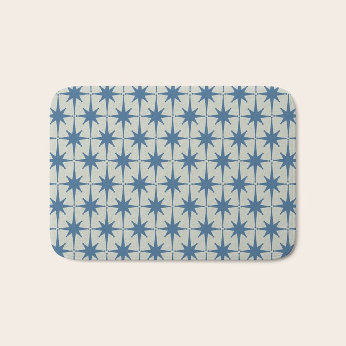 Midcentury Modern Atomic Starburst Pattern in Blue Greige Bath Mat Gallery Image 1
