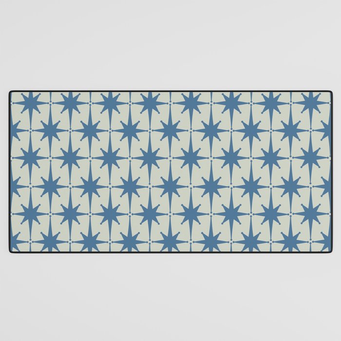 Midcentury Modern Atomic Starburst Pattern in Blue Greige Desk Mat Gallery Image 3