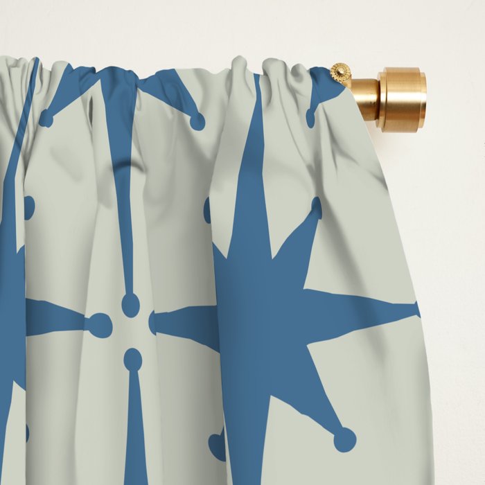 Midcentury Modern Atomic Starburst Pattern in Blue Greige Window Curtain Gallery Image 2