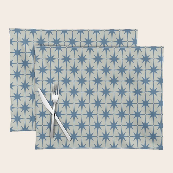 Midcentury Modern Atomic Starburst Pattern in Blue Greige Placemat Gallery Image 1