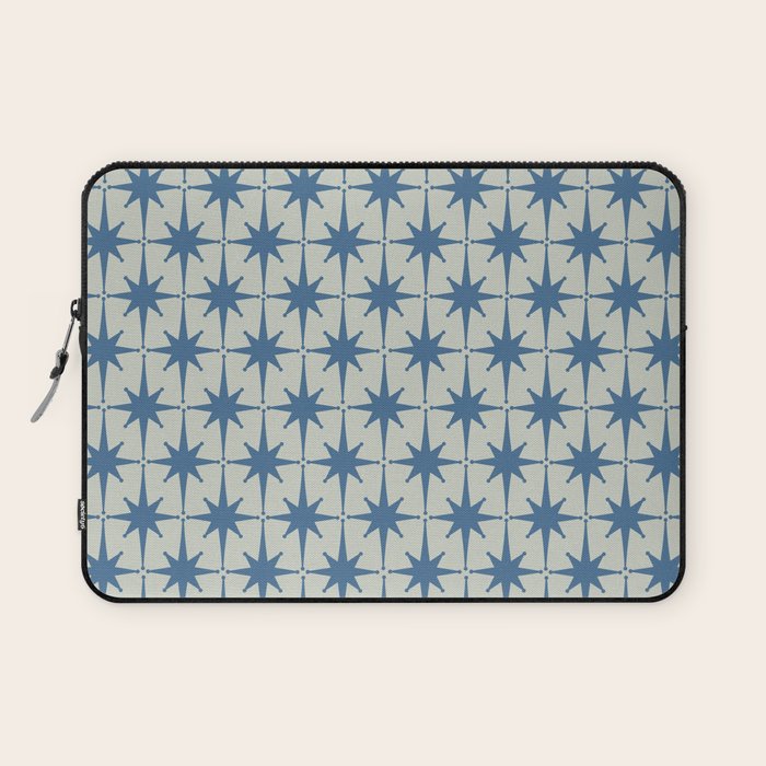 Midcentury Modern Atomic Starburst Pattern in Blue Greige Laptop Sleeve Gallery Image 1
