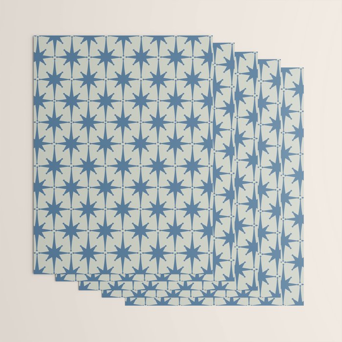 Midcentury Modern Atomic Starburst Pattern in Blue Greige Wrapping Paper Gallery Image 3