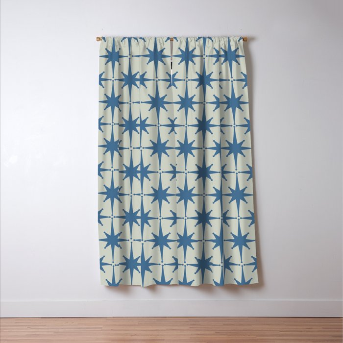 Midcentury Modern Atomic Starburst Pattern in Blue Greige Window Curtain Gallery Image 3