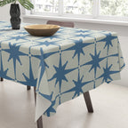 Midcentury Modern Atomic Starburst Pattern in Blue Greige Tablecloth Gallery Image 3