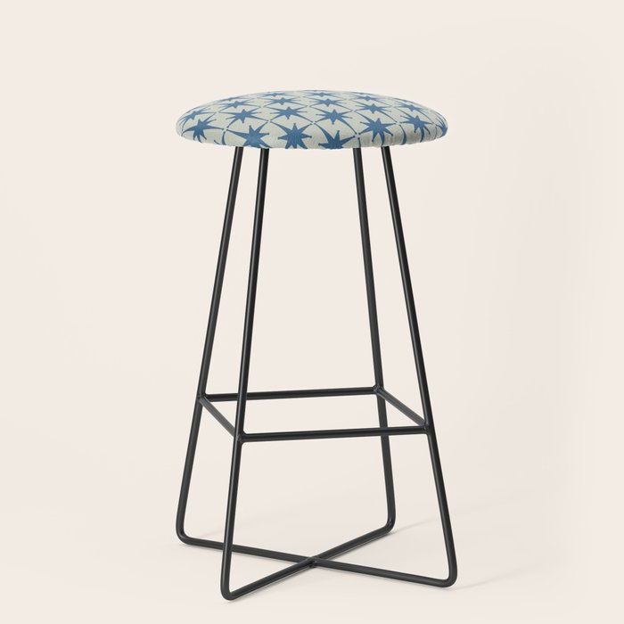 Midcentury Modern Atomic Starburst Pattern in Blue Greige Stool Gallery Image 1