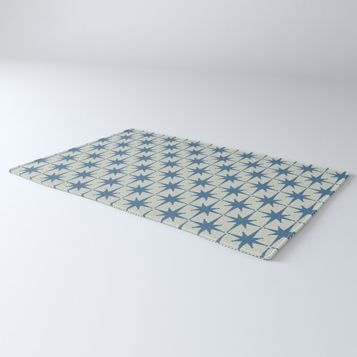 Midcentury Modern Atomic Starburst Pattern in Blue Greige Rug Gallery Image 3