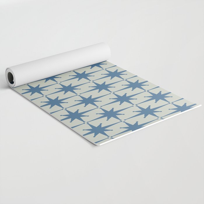 Midcentury Modern Atomic Starburst Pattern in Blue Greige Yoga Mat Gallery Image 2
