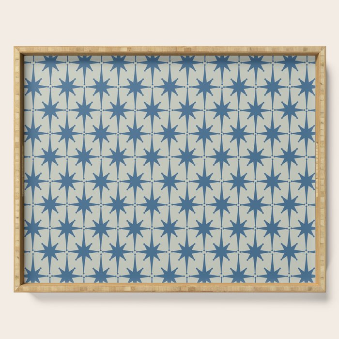 Midcentury Modern Atomic Starburst Pattern in Blue Greige Serving Tray Gallery Image 1