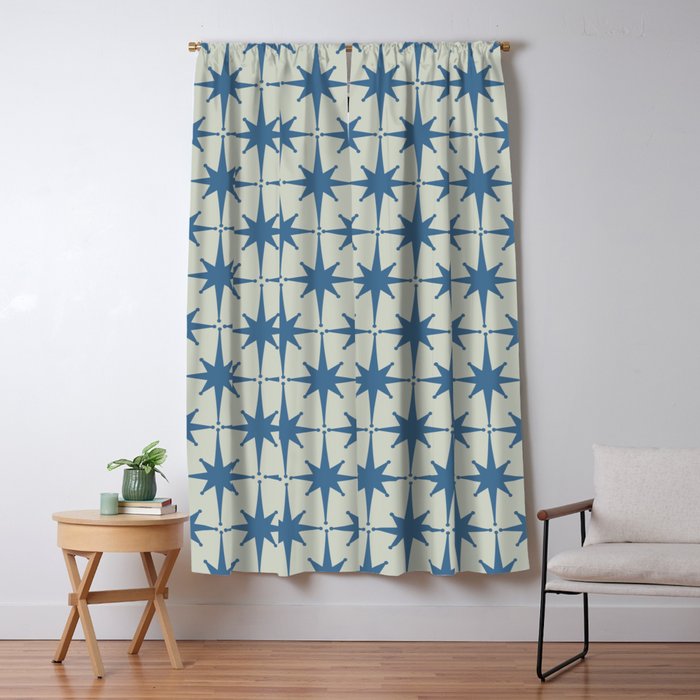 Midcentury Modern Atomic Starburst Pattern in Blue Greige Window Curtain Gallery Image 5