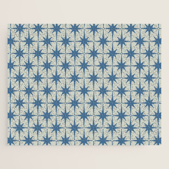 Midcentury Modern Atomic Starburst Pattern in Blue Greige Jigsaw Puzzle Gallery Image 1