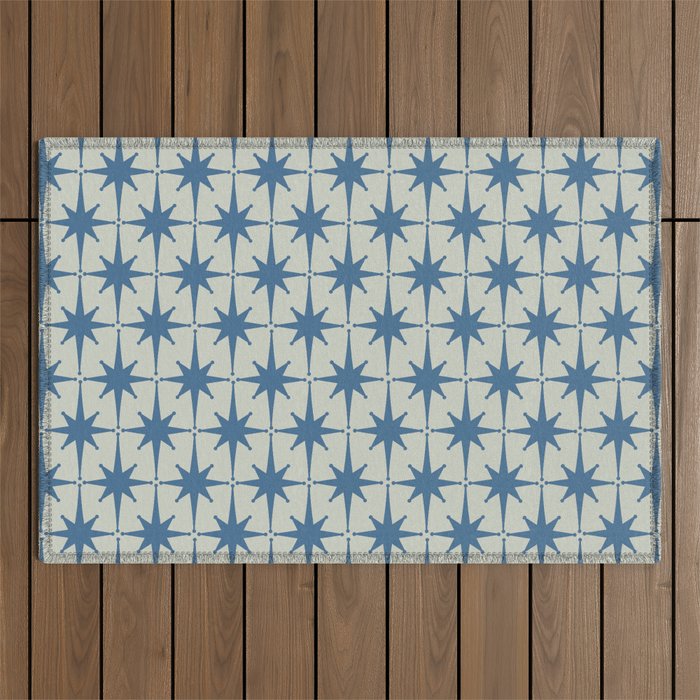 Midcentury Modern Atomic Starburst Pattern in Blue Greige Outdoor Rug Gallery Image 1