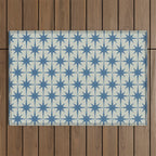 Midcentury Modern Atomic Starburst Pattern in Blue Greige Outdoor Rug Gallery Image 1