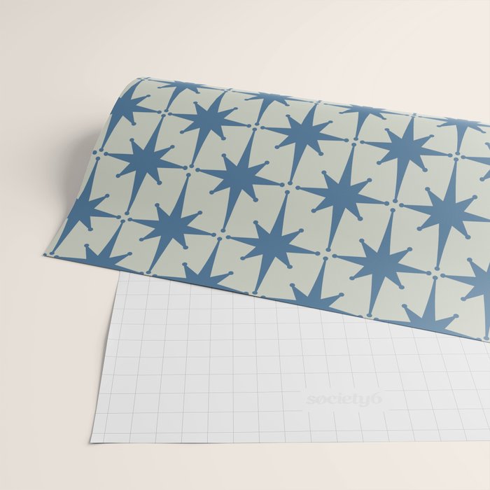 Midcentury Modern Atomic Starburst Pattern in Blue Greige Wrapping Paper Gallery Image 2