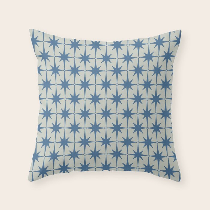 Midcentury Modern Atomic Starburst Pattern in Blue Greige Throw Pillow Gallery Image 6
