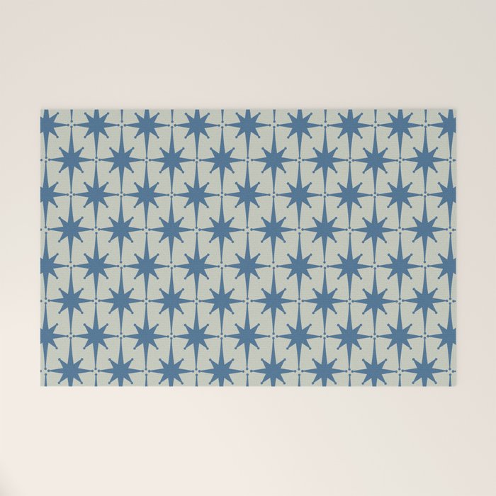 Midcentury Modern Atomic Starburst Pattern in Blue Greige Welcome Mat Gallery Image 1