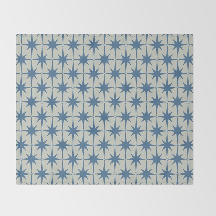 Midcentury Modern Atomic Starburst Pattern in Blue Greige Throw Blanket Gallery Image 2