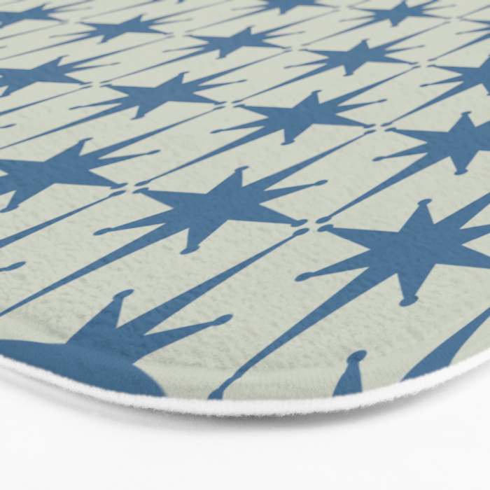 Midcentury Modern Atomic Starburst Pattern in Blue Greige Bath Mat Gallery Image 3