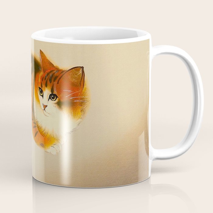 Orange Fluffy Kitten Japanese vintage Woodblock Print Coffee Mug Gallery Image 1