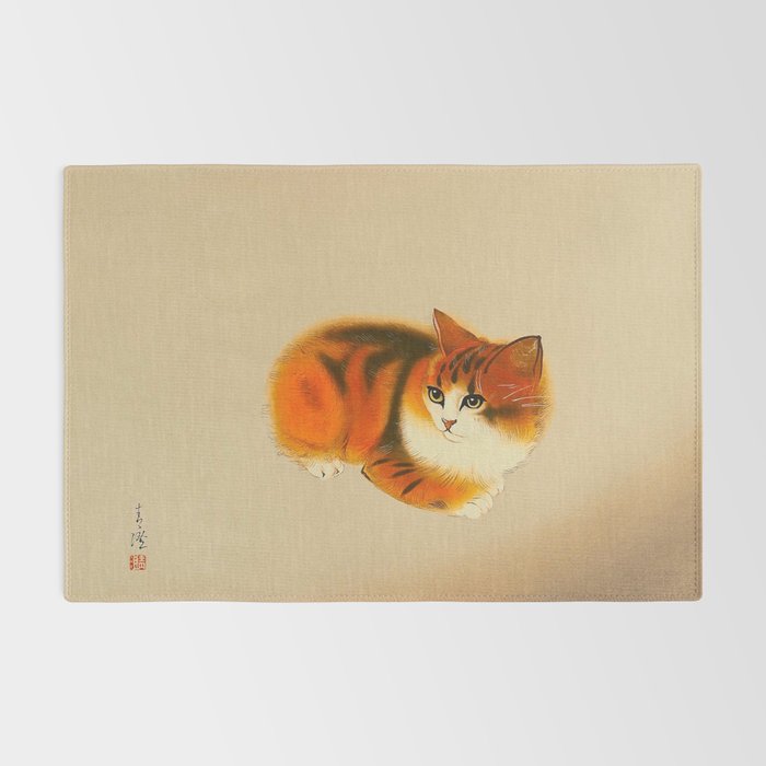 Orange Fluffy Kitten Japanese vintage Woodblock Print Rug Gallery Image 2