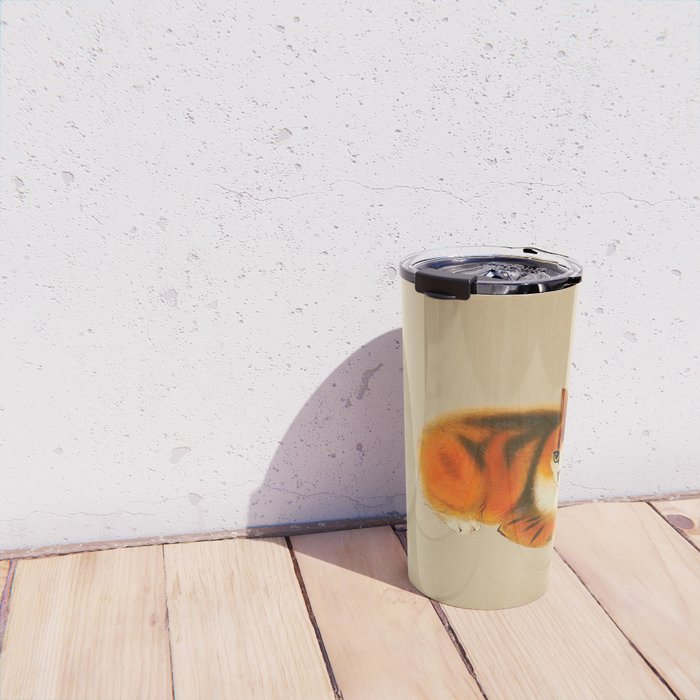 Orange Fluffy Kitten Japanese vintage Woodblock Print Travel Mug Gallery Image 4