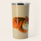 Orange Fluffy Kitten Japanese vintage Woodblock Print Travel Mug Gallery Image 1