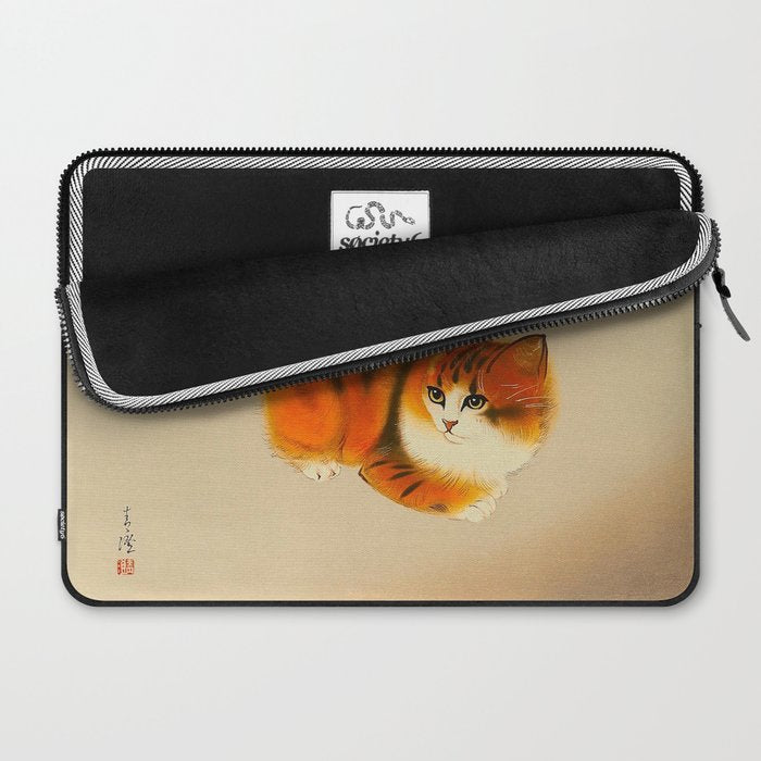 Orange Fluffy Kitten Japanese vintage Woodblock Print Laptop Sleeve Gallery Image 2
