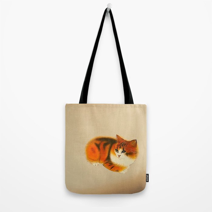 Orange Fluffy Kitten Japanese vintage Woodblock Print Tote Bag Gallery Image 2