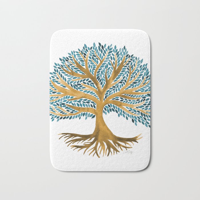 Tree of Life Watercolor - Ochre & Teal Bath Mat Gallery Image 1