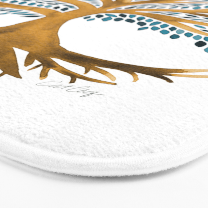 Tree of Life Watercolor - Ochre & Teal Bath Mat Gallery Image 3