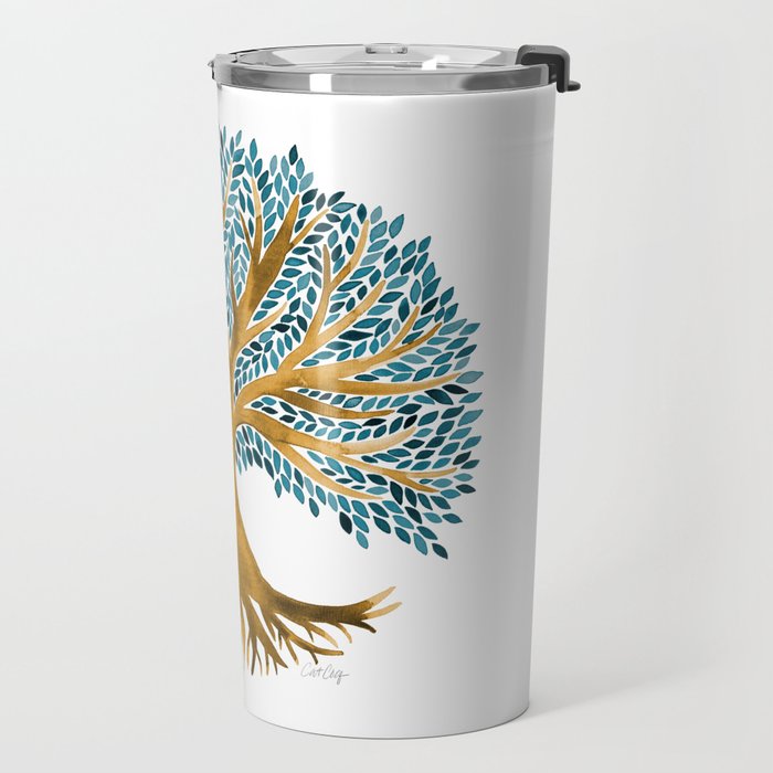 Tree of Life Watercolor - Ochre & Teal Travel Mug Gallery Image 2