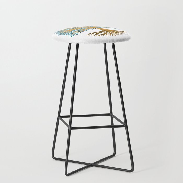 Tree of Life Watercolor - Ochre & Teal Stool Gallery Image 1