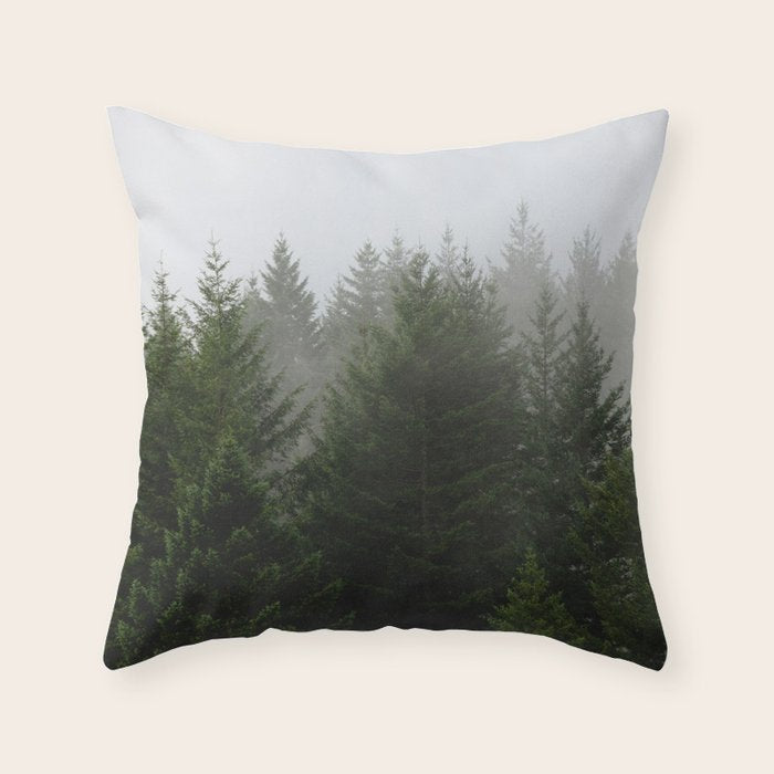 Foggy Trees Pacific Northwest Throw Pillow Gallery Image 6