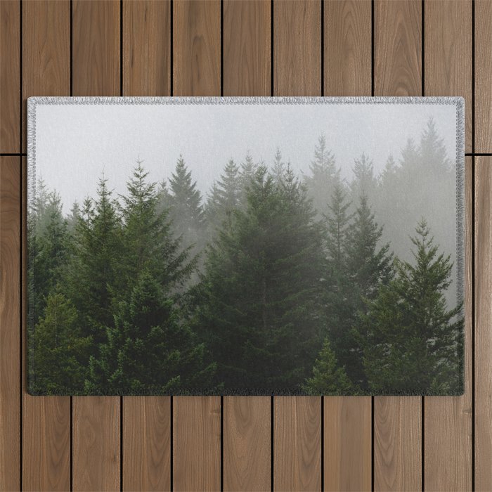 Foggy Trees Pacific Northwest Outdoor Rug Gallery Image 1