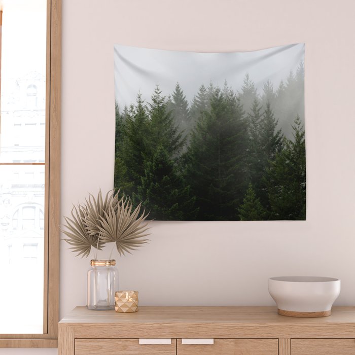 Foggy Trees Pacific Northwest Wall Tapestry Gallery Image 2