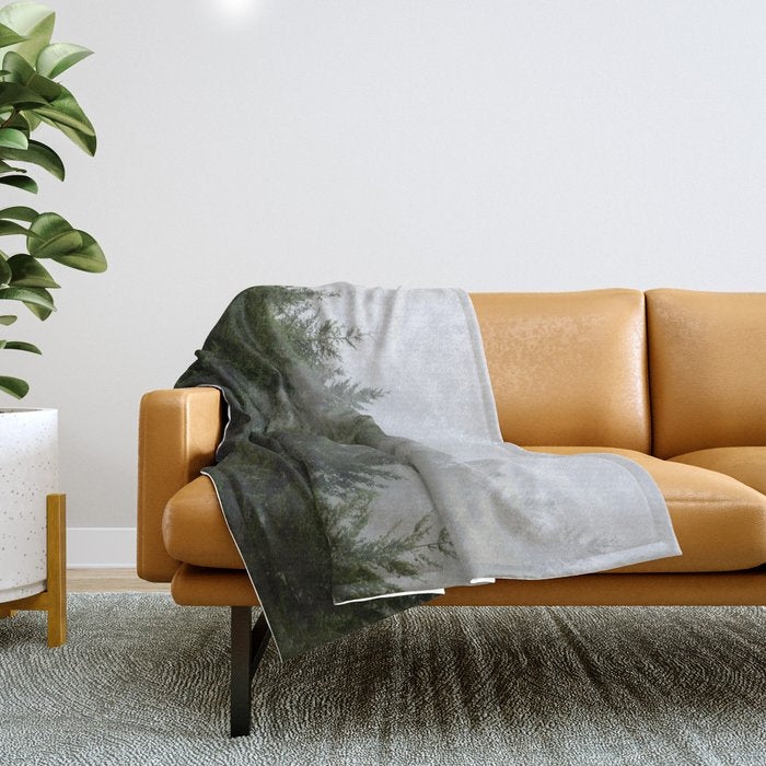 Foggy Trees Pacific Northwest Throw Blanket Gallery Image 1