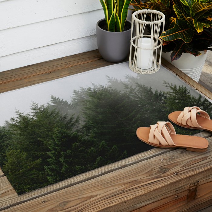 Foggy Trees Pacific Northwest Outdoor Rug Gallery Image 2