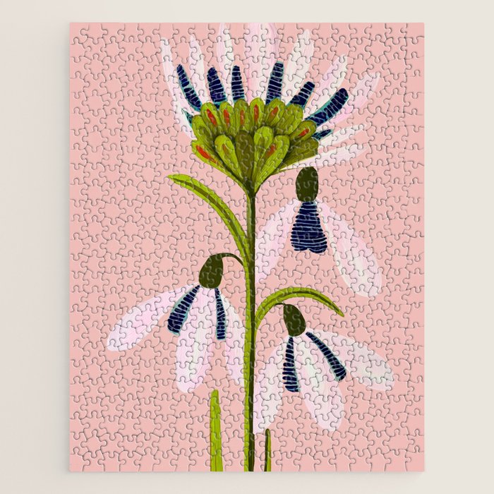 Snowdrop Trio on Blush Pink Jigsaw Puzzle Gallery Image 1