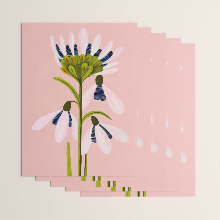 Snowdrop Trio on Blush Pink Wrapping Paper Gallery Image 3