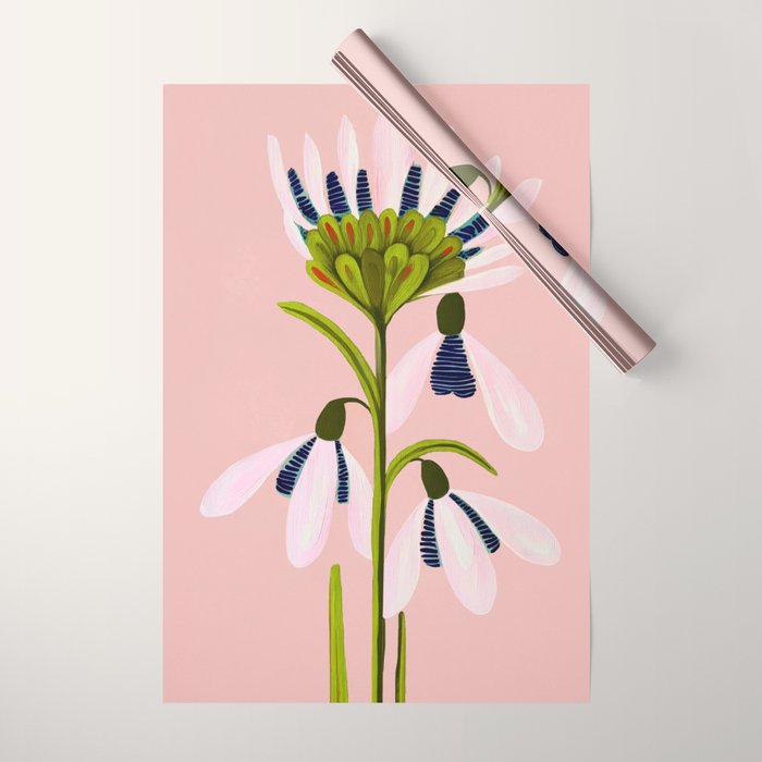 Snowdrop Trio on Blush Pink Wrapping Paper Gallery Image 1