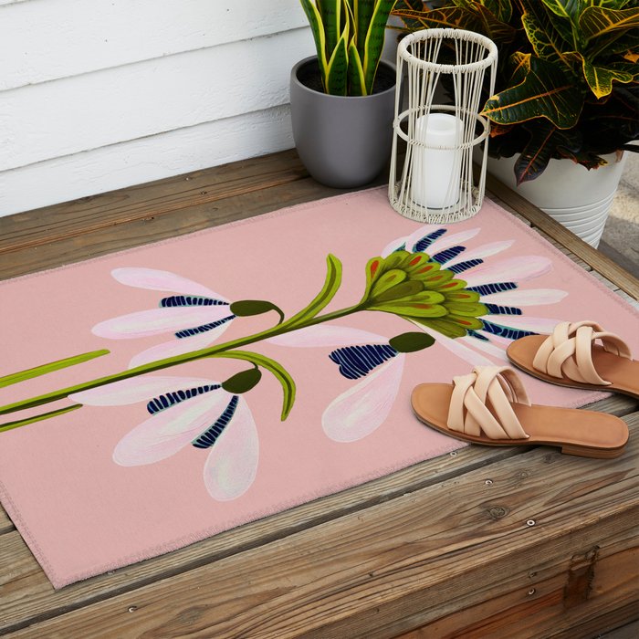 Snowdrop Trio on Blush Pink Outdoor Rug Gallery Image 2